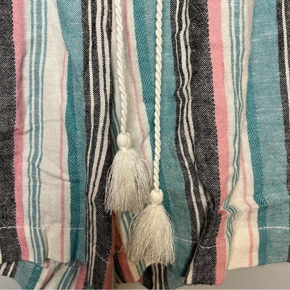 Briggs New York Linen Blend Pull-On Shorts with Pockets Drawstring Teal Stripes - Picture 4 of 11